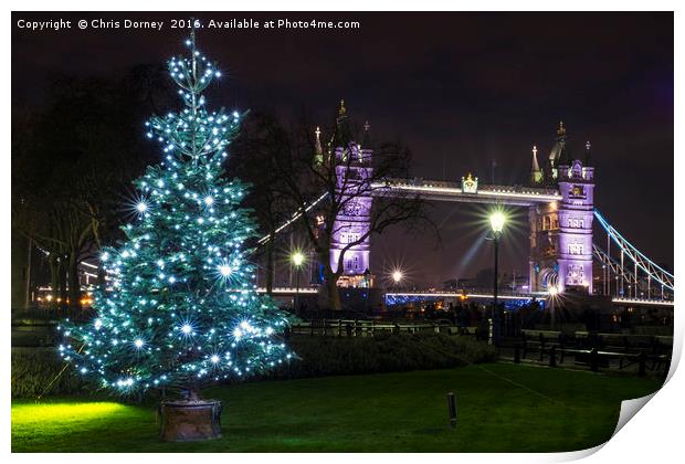 Tower Bridge at Christmas Print by Chris Dorney