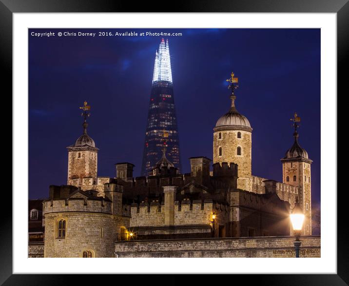 Shard and the Tower of London Framed Mounted Print by Chris Dorney