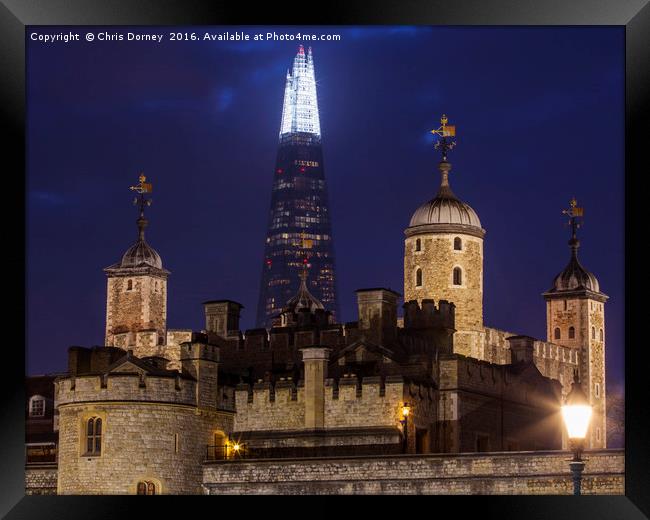 Shard and the Tower of London Framed Print by Chris Dorney