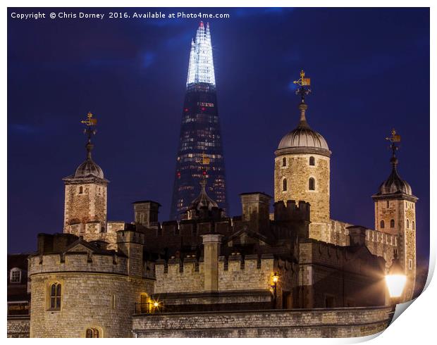Shard and the Tower of London Print by Chris Dorney
