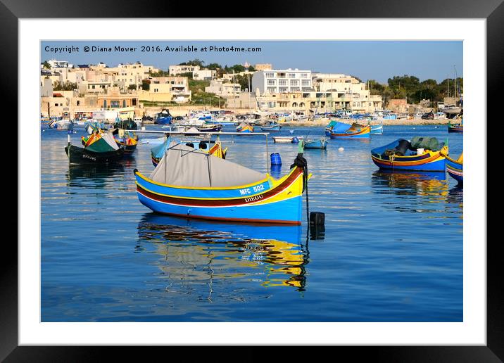 Marsaxlokk Harbour Framed Mounted Print by Diana Mower