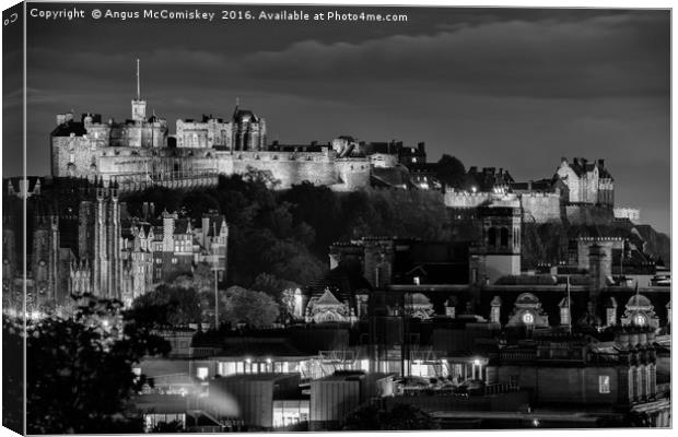 Edinburgh Castle at night mono Canvas Print by Angus McComiskey