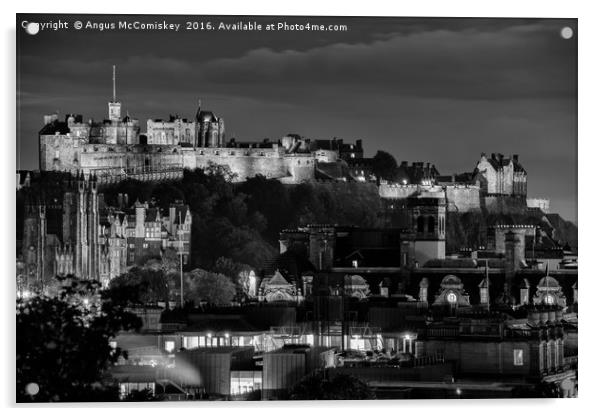 Edinburgh Castle at night mono Acrylic by Angus McComiskey