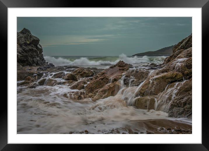 Waves and rocks at Rotherslade bay. Framed Mounted Print by Bryn Morgan