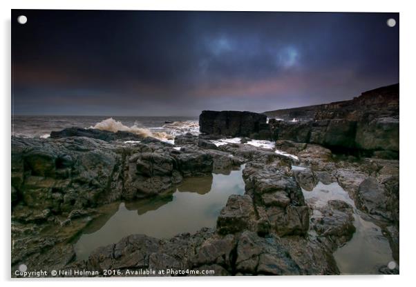 Rockpool, Ogmore by Sea Acrylic by Neil Holman