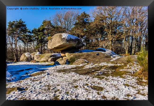 Les Pierres Jaumatres - Balancing Stone Framed Print by colin chalkley