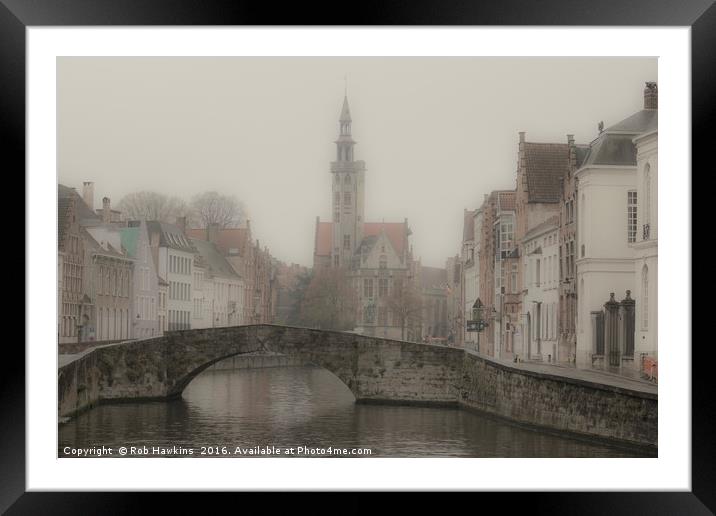 Misty Bridge of Bruges  Framed Mounted Print by Rob Hawkins