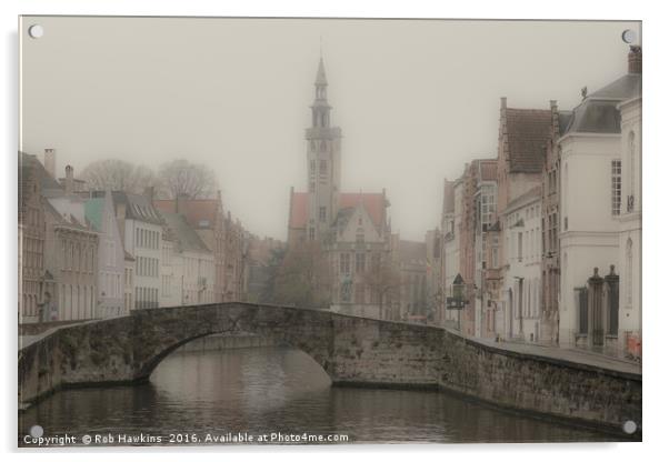 Misty Bridge of Bruges  Acrylic by Rob Hawkins
