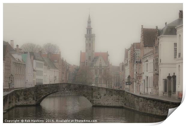 Misty Bridge of Bruges  Print by Rob Hawkins