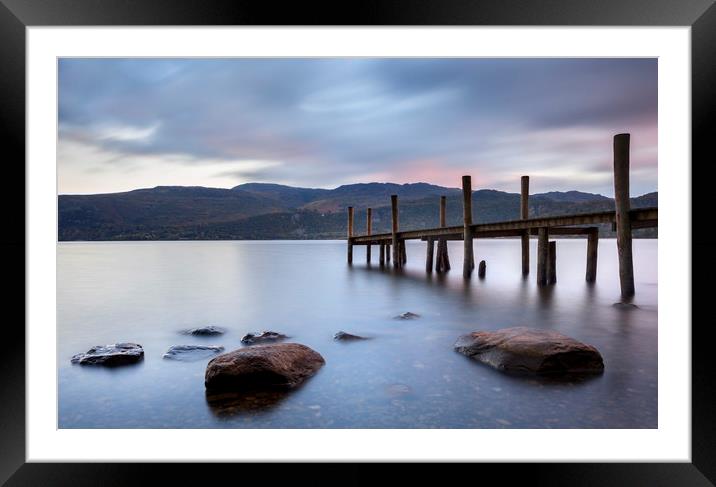 Jetty on Lake Coniston at sunset Framed Mounted Print by Colin Jarvis