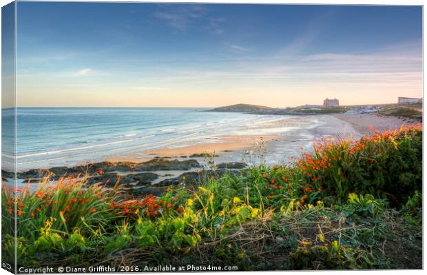 Fistral Beach during Sunrise Canvas Print by Diane Griffiths