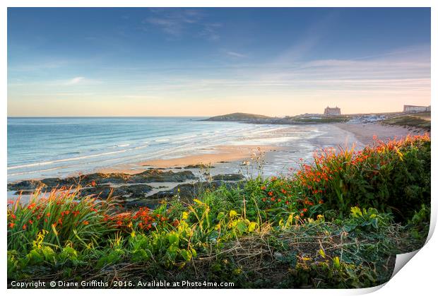 Fistral Beach during Sunrise Print by Diane Griffiths