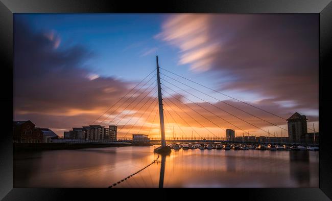 Swansea marina at sunrise with view of the Sail br Framed Print by Bryn Morgan