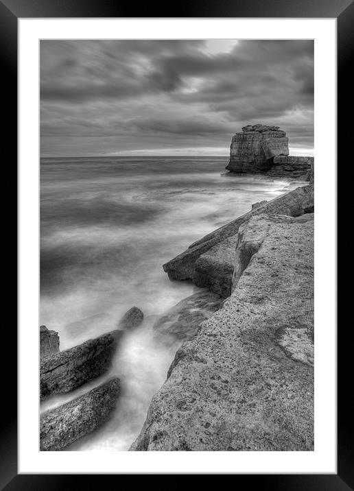 Portland Bill Seascape in Black and White HDR Framed Mounted Print by Ian Middleton