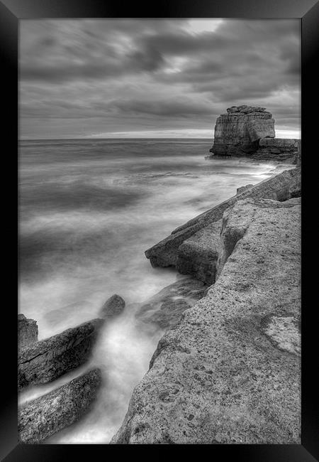 Portland Bill Seascape in Black and White HDR Framed Print by Ian Middleton