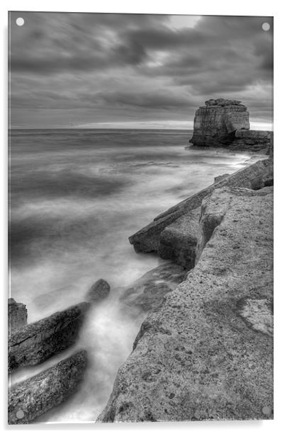 Portland Bill Seascape in Black and White HDR Acrylic by Ian Middleton