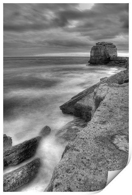 Portland Bill Seascape in Black and White HDR Print by Ian Middleton