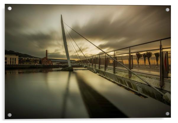 Swansea marina The Sail bridge. Acrylic by Bryn Morgan