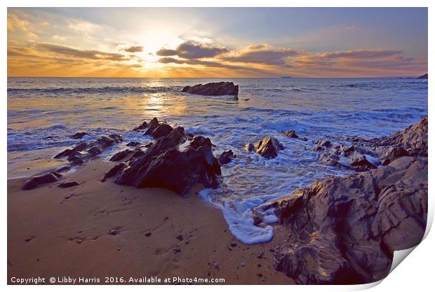 Sunset At Dollar Cove, Cornwall Print by Libby Harris