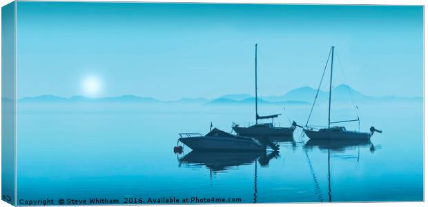 Mar Menor sunrise through mist. Canvas Print by Steve Whitham