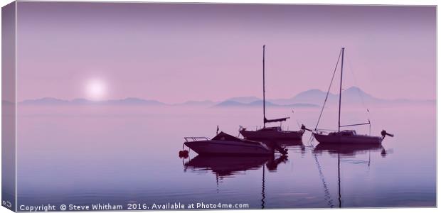 Mar Menor sunrise through mist. Purple edit. Canvas Print by Steve Whitham