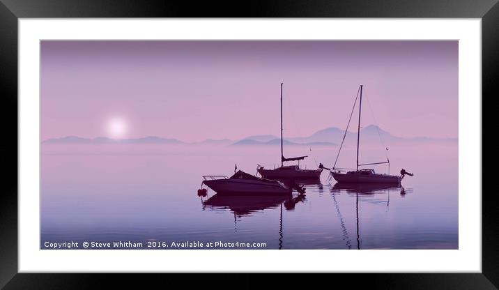 Mar Menor sunrise through mist. Purple edit. Framed Mounted Print by Steve Whitham
