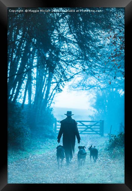 Man and  Dogs walking Framed Print by Maggie McCall