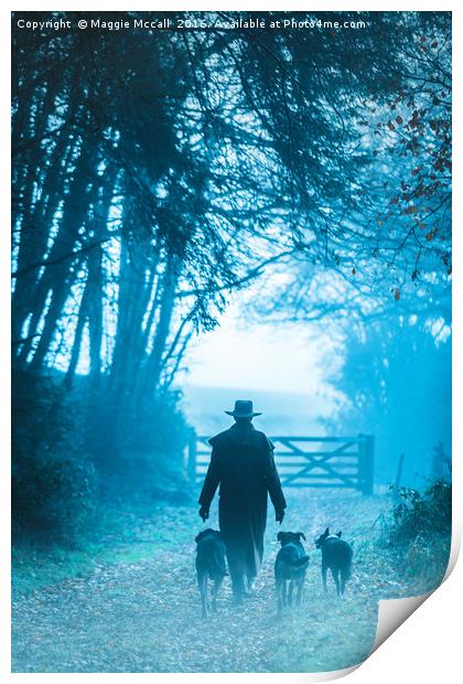 Man and  Dogs walking Print by Maggie McCall