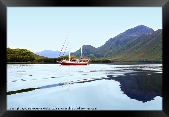 Boating on Melaleuca Lagoon, Tasmania. Framed Print by Carole-Anne Fooks