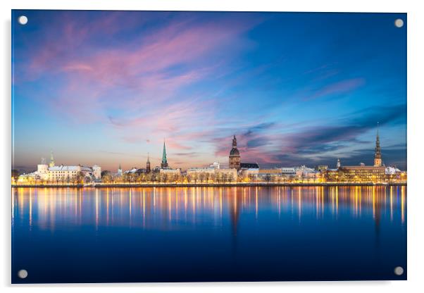 Riga Skyline Acrylic by Barry Maytum