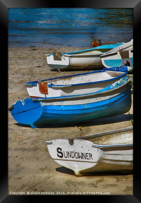 Rowing Boats, Newquay Harbour Framed Print by Shawn Nicholas