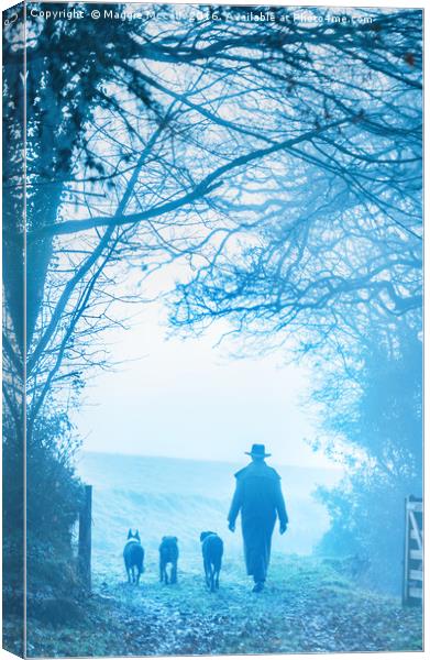 Man and dogs walking Canvas Print by Maggie McCall