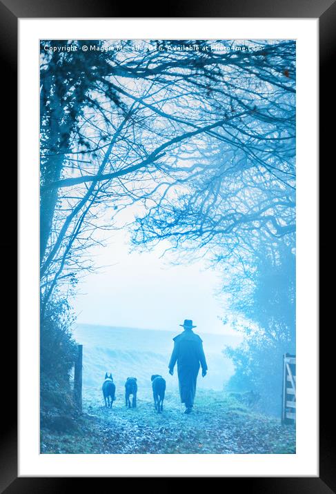 Man and dogs walking Framed Mounted Print by Maggie McCall