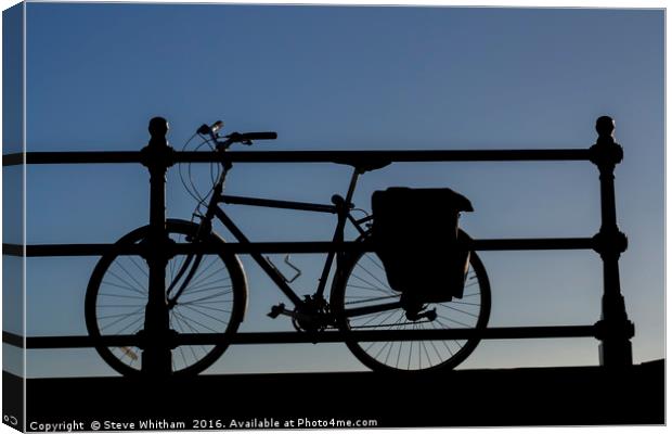 Bicycle against railings, sllhouette.  Canvas Print by Steve Whitham