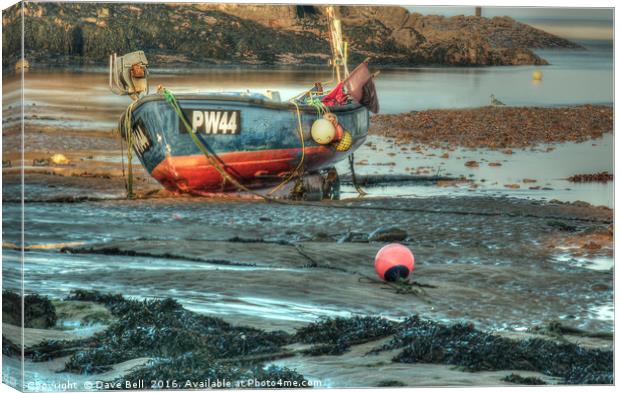 Fishing Boat At Low Tide Canvas Print by Dave Bell