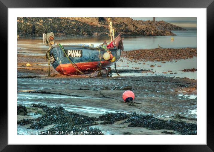 Fishing Boat At Low Tide Framed Mounted Print by Dave Bell