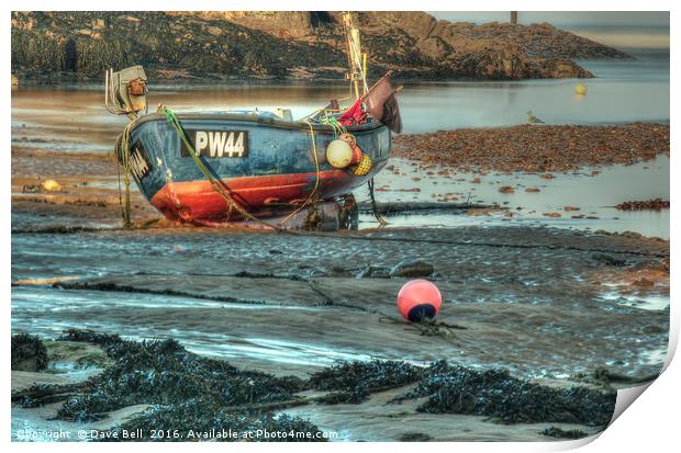 Fishing Boat At Low Tide Print by Dave Bell