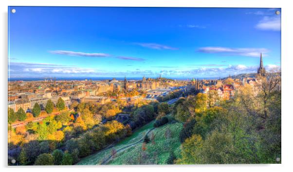 Edinburgh City View Panorama Acrylic by David Pyatt