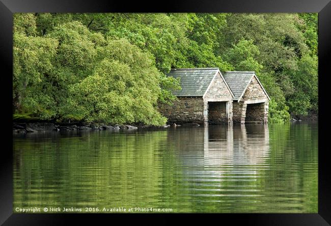 Llyn Dinas Boathouses Nant Gwynant Snowdonia Wales Framed Print by Nick Jenkins