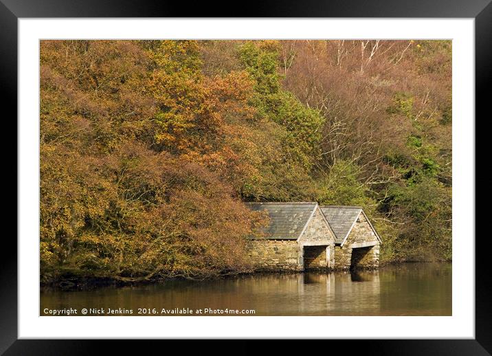 Llyn Dinas Boathouses Autumn Snowdonia Framed Mounted Print by Nick Jenkins