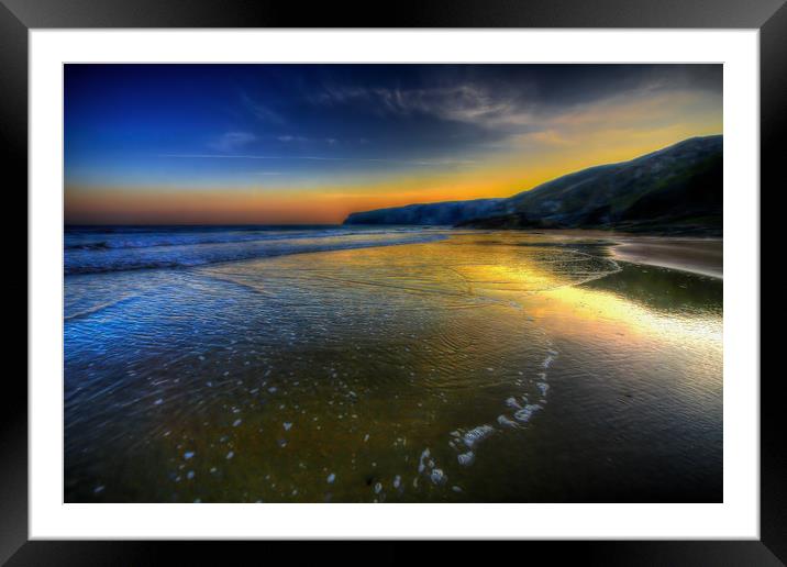 Blue And Gold Beach Sunrise Framed Mounted Print by Dave Bell