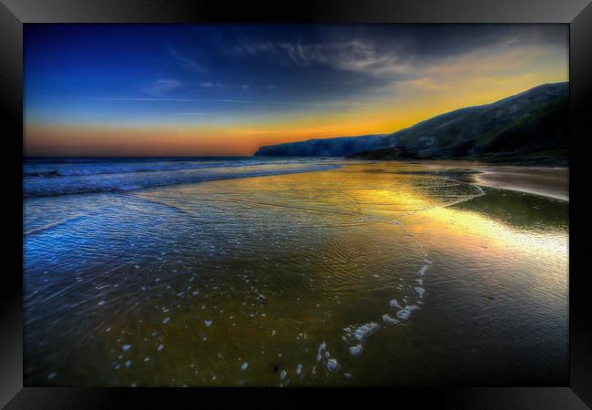 Blue And Gold Beach Sunrise Framed Print by Dave Bell