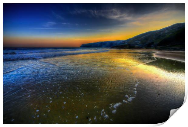 Blue And Gold Beach Sunrise Print by Dave Bell