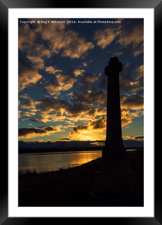 Lindisfarne Memorial Cross At Sunset Framed Mounted Print by Reg K Atkinson