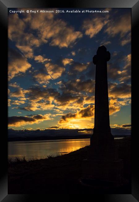 Lindisfarne Memorial Cross At Sunset Framed Print by Reg K Atkinson