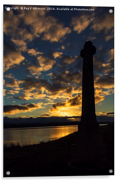 Lindisfarne Memorial Cross At Sunset Acrylic by Reg K Atkinson