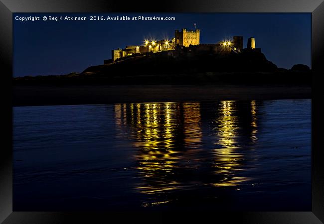 Night Reflections Of Bamburgh Castle Framed Print by Reg K Atkinson