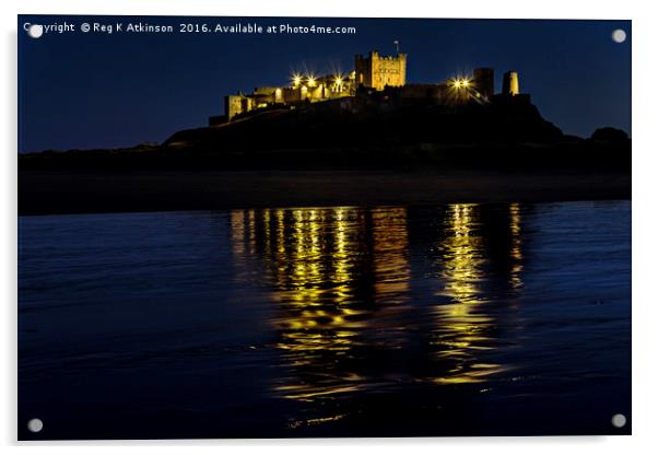 Night Reflections Of Bamburgh Castle Acrylic by Reg K Atkinson