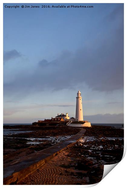St Mary's Island and lighthouse. Print by Jim Jones