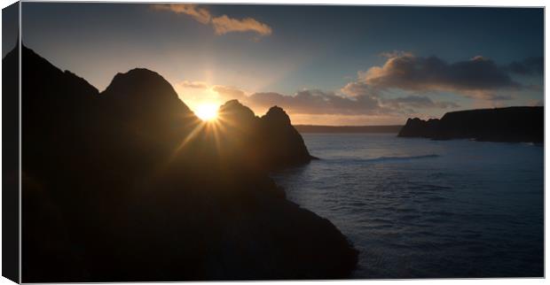 Sunset at Three Cliffs Bay Canvas Print by Leighton Collins